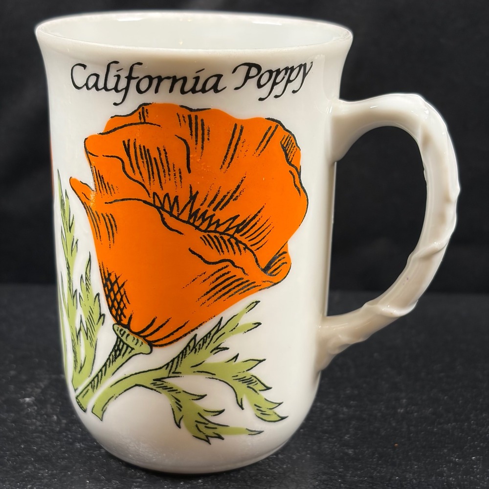 Vandor Imports California Poppy Ceramic Mug Botanical Flower Vintage Japan